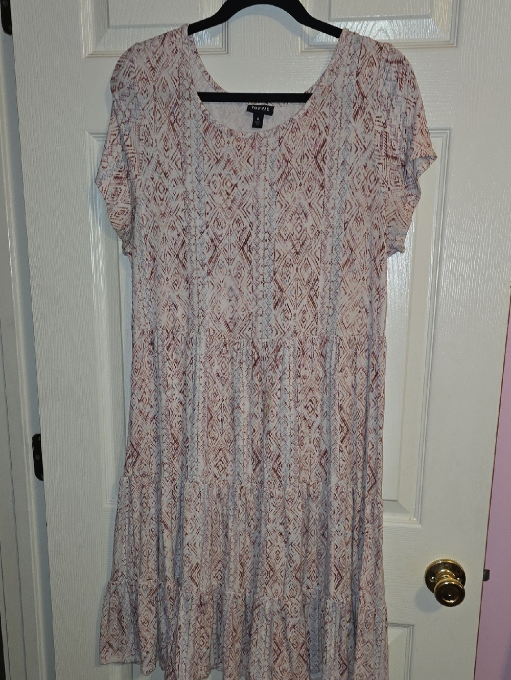 torrid Pink & White Geometric Tiered Midi Dress